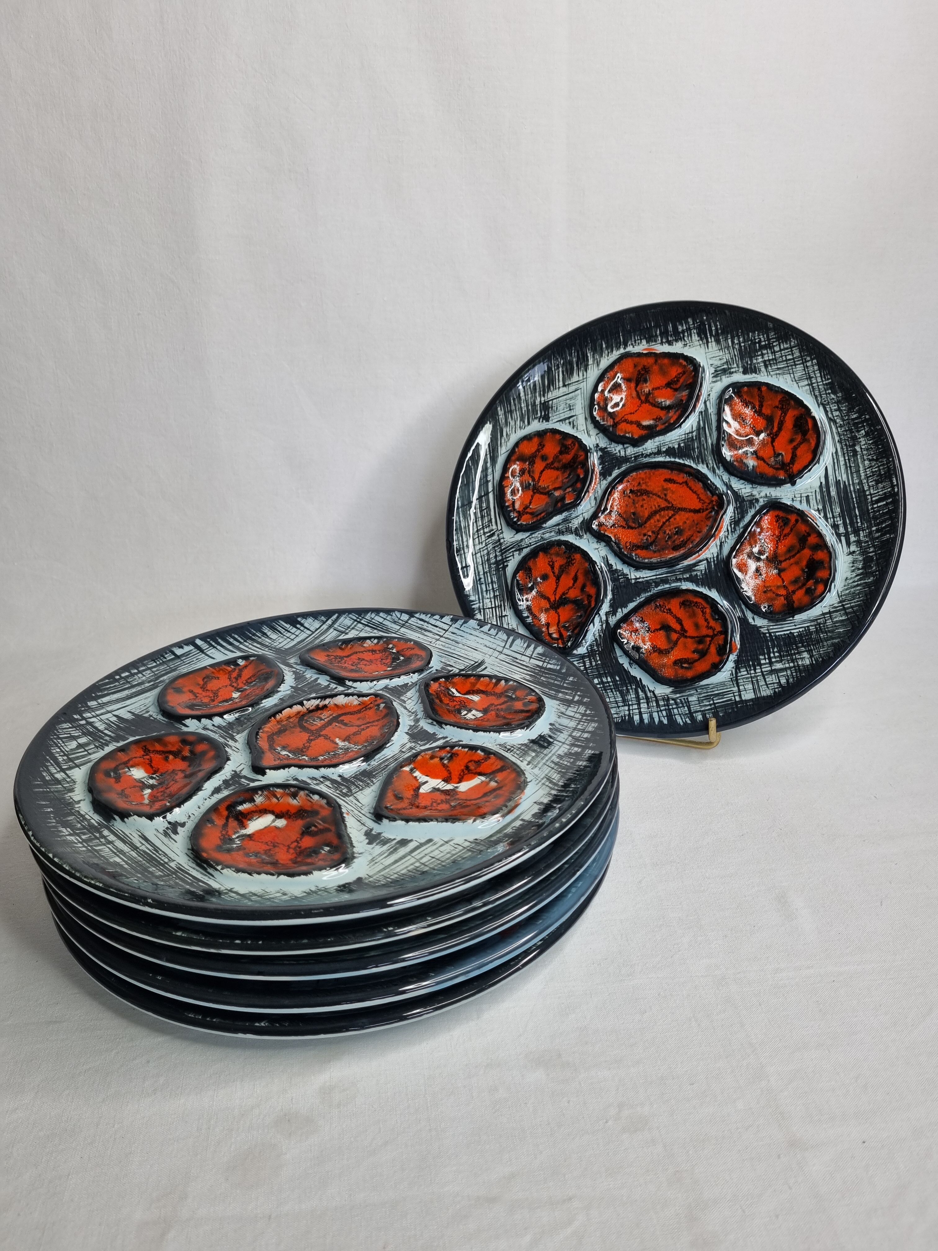 Set of six plates, oyster set, Pornic, 25 cm