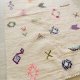 Berber carpet Azilal off-white with multicolored patterns in pure wool
