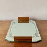 Art Deco mirror tray with wooden handles