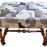 Set of 2 rectangular poufs, art deco footboard, reupholstered, vintage, 1930s/1950s