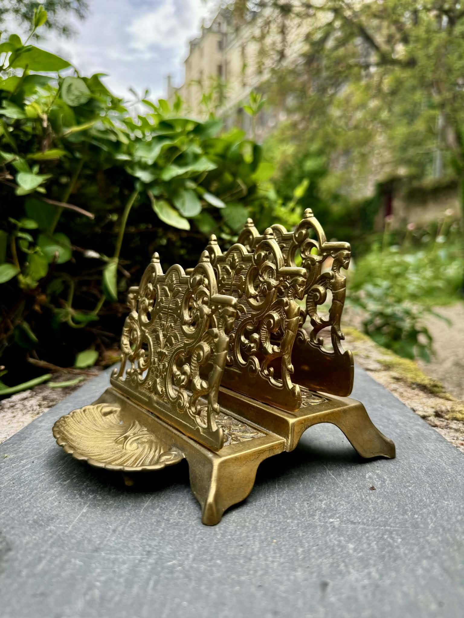 Brass magazine and letter holder in Louis XV baroque style.