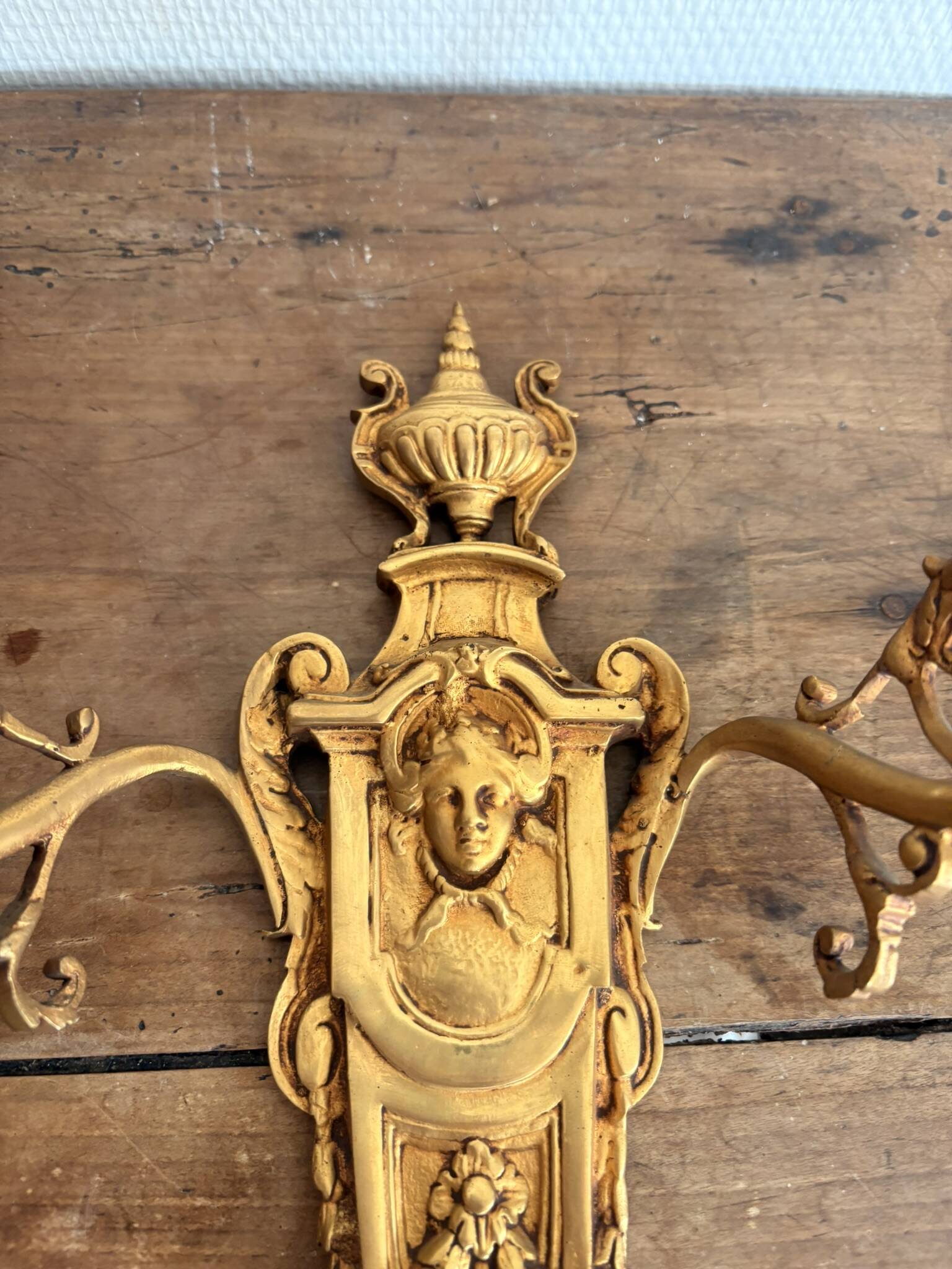 Pair of Gold Wall Sconces in Louis XVI Style from the Napoleonic III Era, Apolon, 19th Century