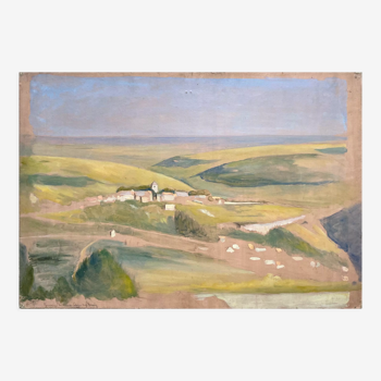 Tableau HSP "Panorama à St Romain" (Côte d'Or) par Auguste Mallard (1895-1965)
