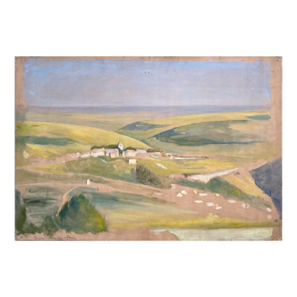 HSP painting "Panorama in St Romain" (Côte d'Or) by Auguste Mallard (1895-1965)