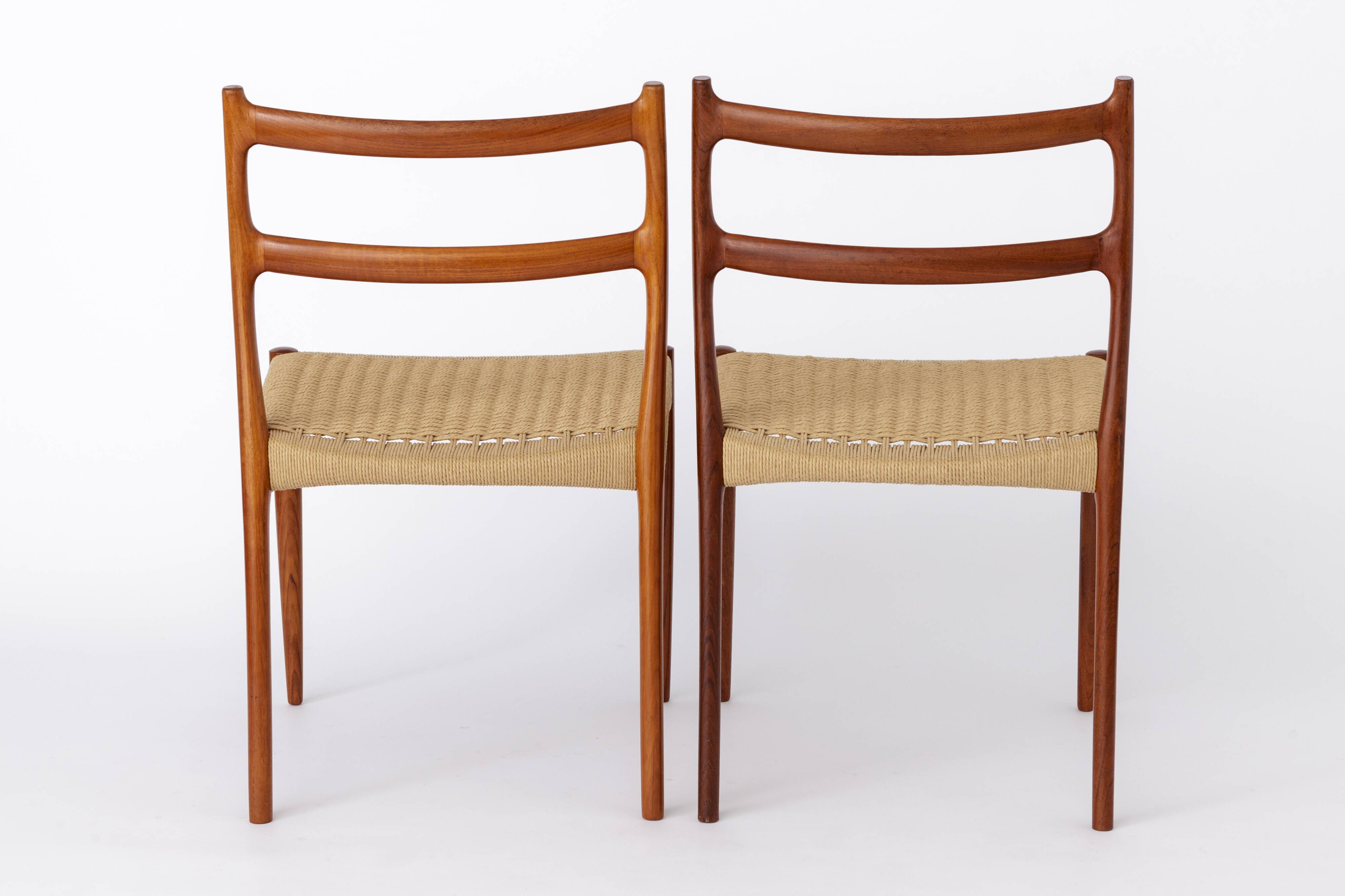 2 Søren Ladefoged chairs, teak, 1960s, papercord seat, dining chairs, set of 2