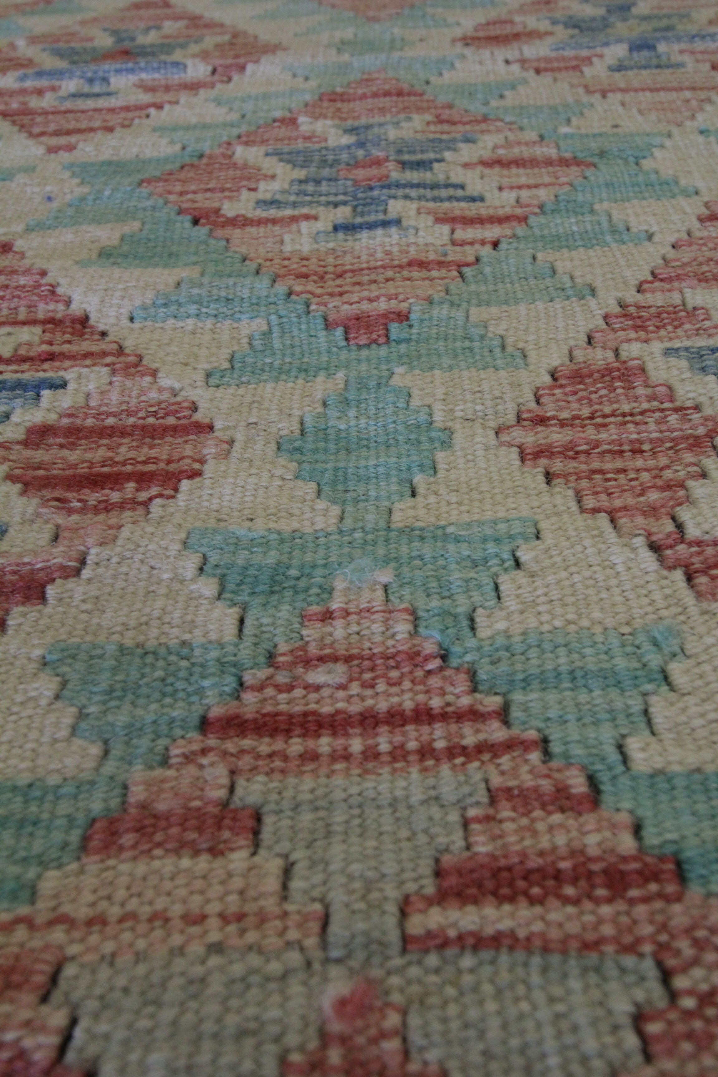 Tapis traditionnel oriental Kilim fait à la main laine beige géométrique Kilim- 60x89cm