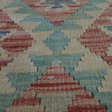 Tapis traditionnel oriental Kilim fait à la main laine beige géométrique Kilim- 60x89cm