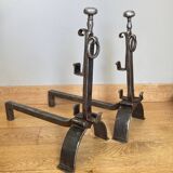 Large wrought iron andirons from the 18th century