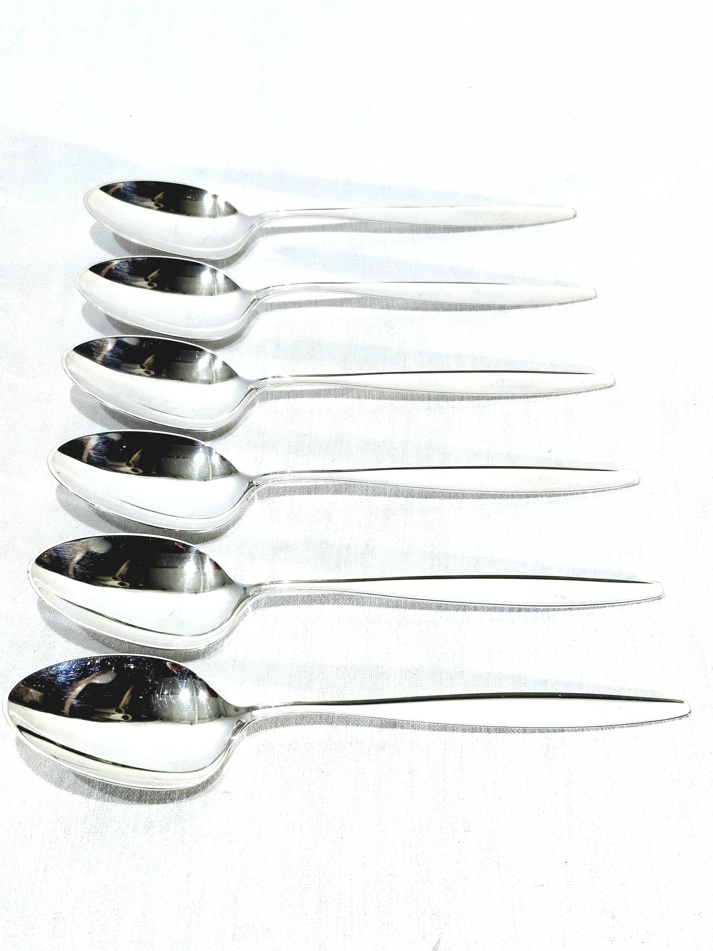 Georg jensen - cypress model - set of 6 table spoons in silver