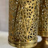 Pair of vintage openwork copper tealight candle holders