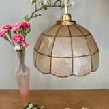 Vintage suspension lamp in mother-of-pearl and brass