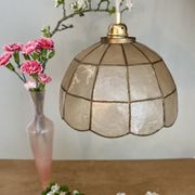 Vintage suspension lamp in mother-of-pearl and brass