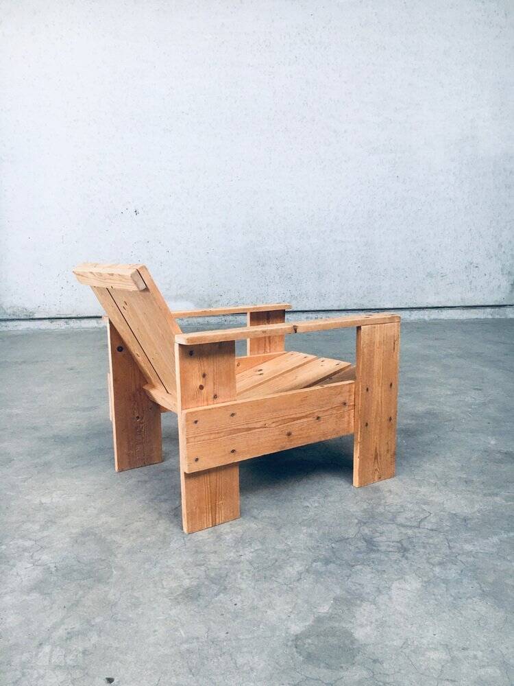 The Stijl Movement Dutch Pine Crate Chair attributed to Gerrit Rietveld, 1960s