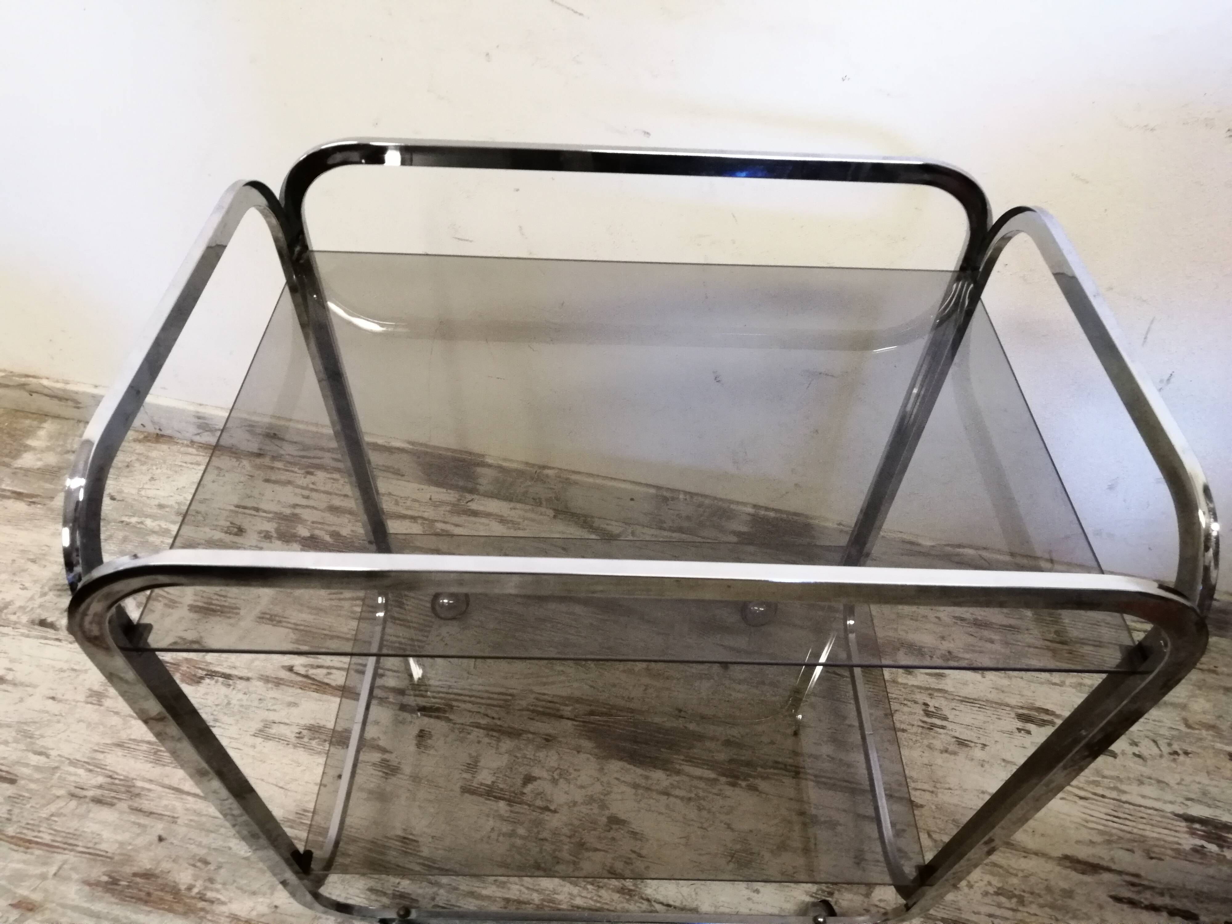 Vintage chrome metal serving trolley
