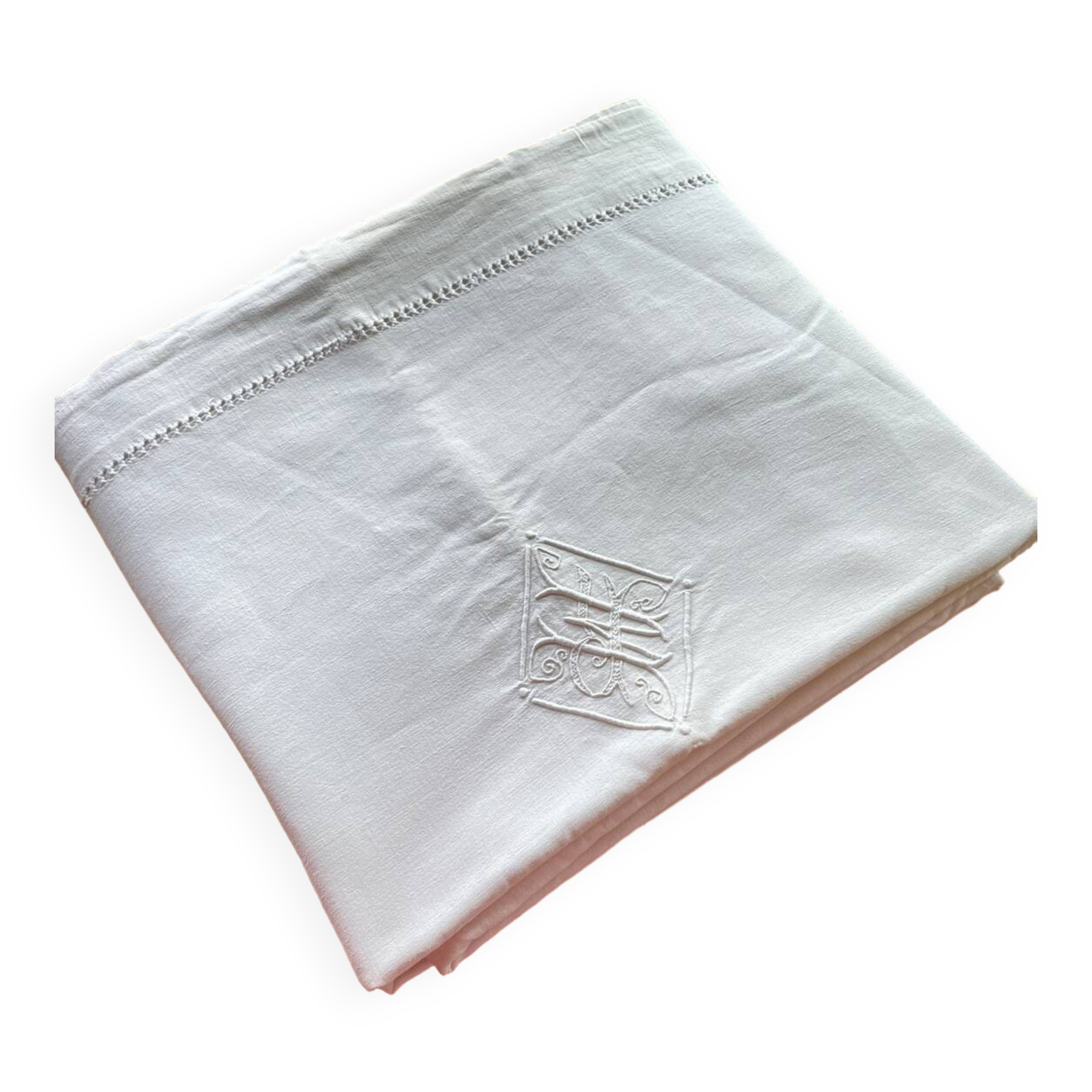 Large antique monogrammed flat sheet