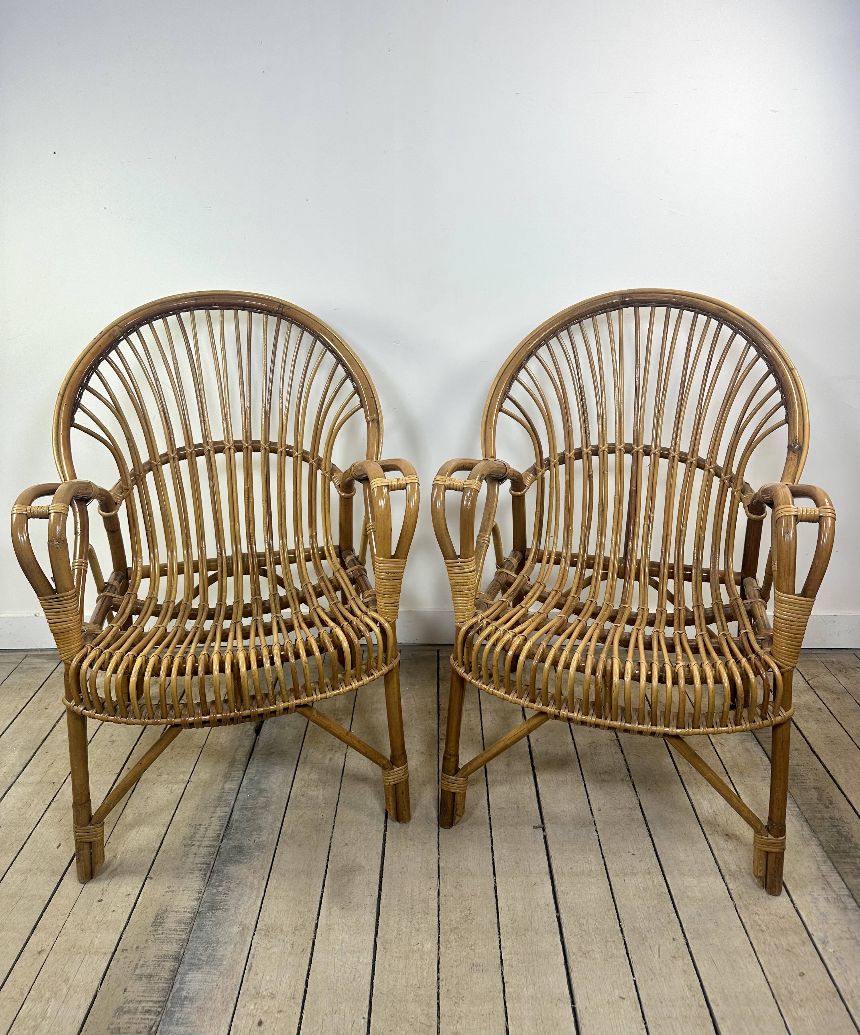 Fauteuils (la paire) vintage 1960 en rotin et bambou