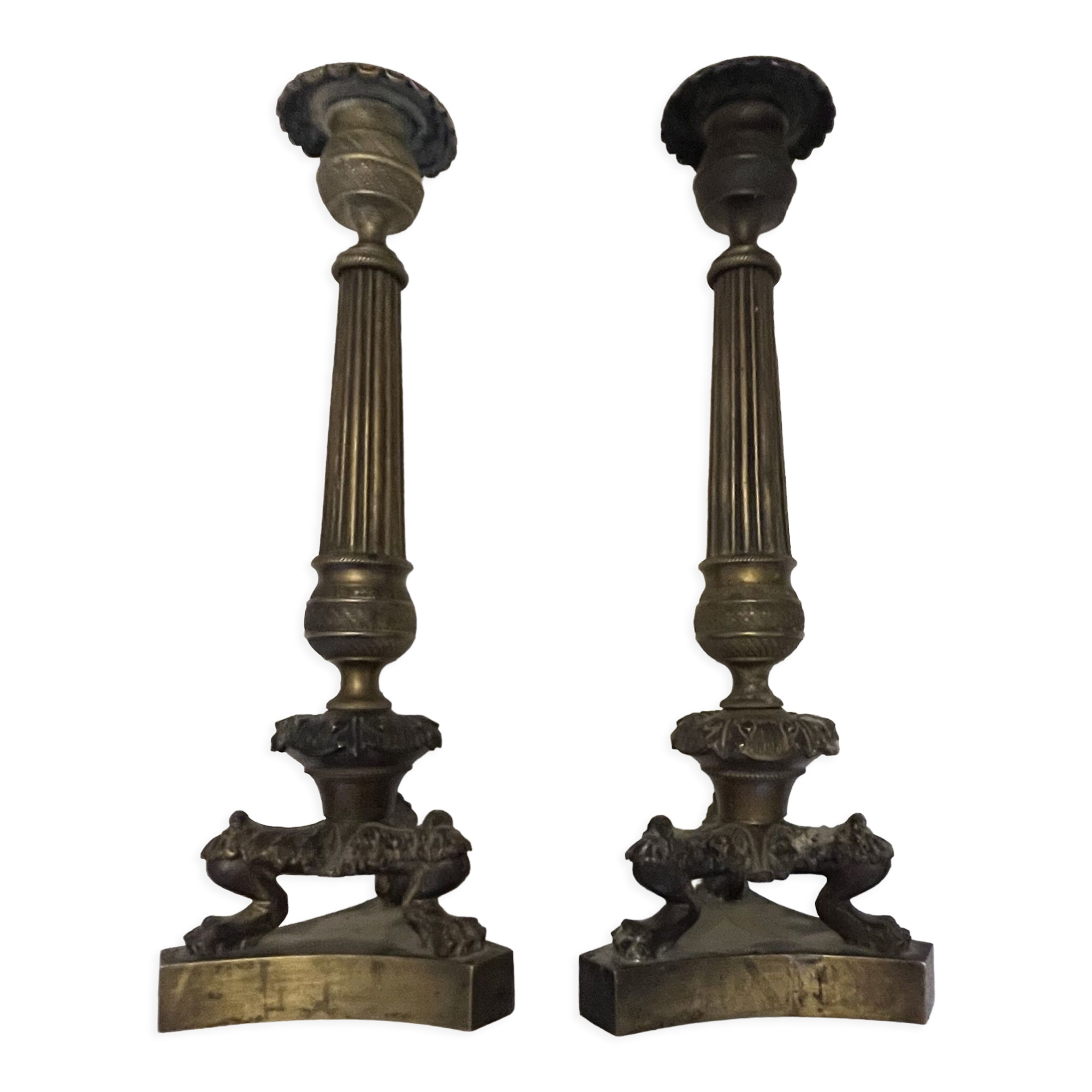 Pair of antique bronze torches
