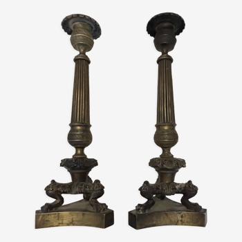 Pair of antique bronze torches