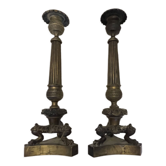 Paire de flambeaux anciens en bronze