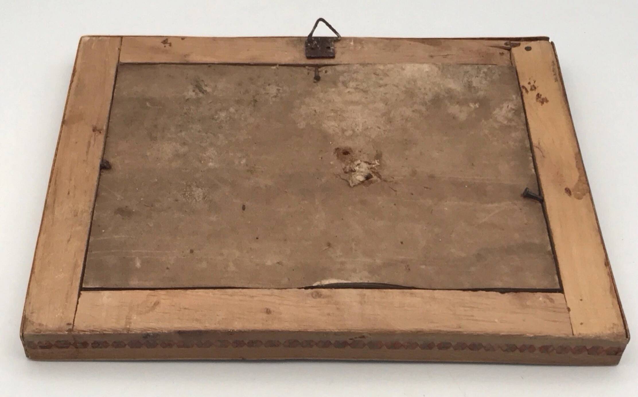 Ancient Indo-Persian painting with wooden mosaic frame