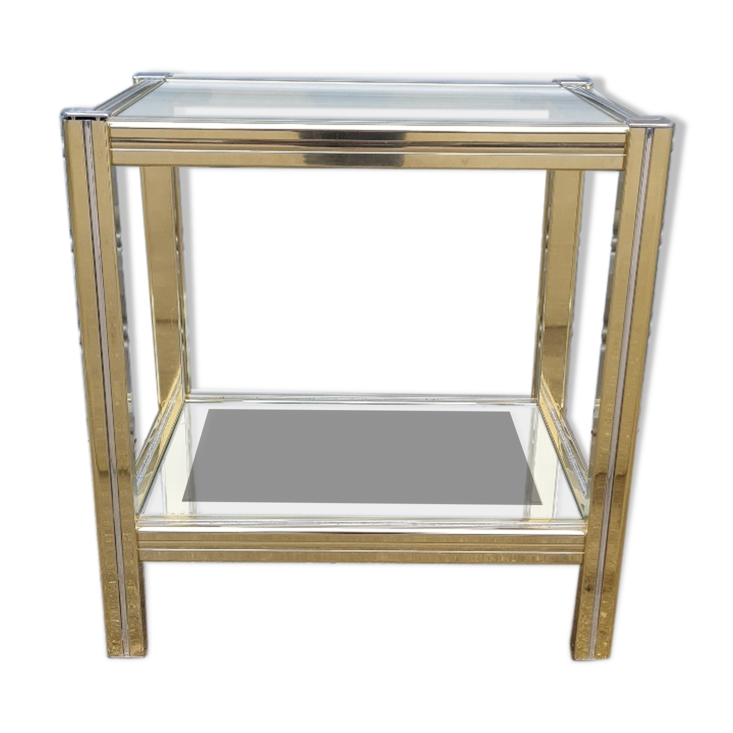 Side table in gold metal and chrome