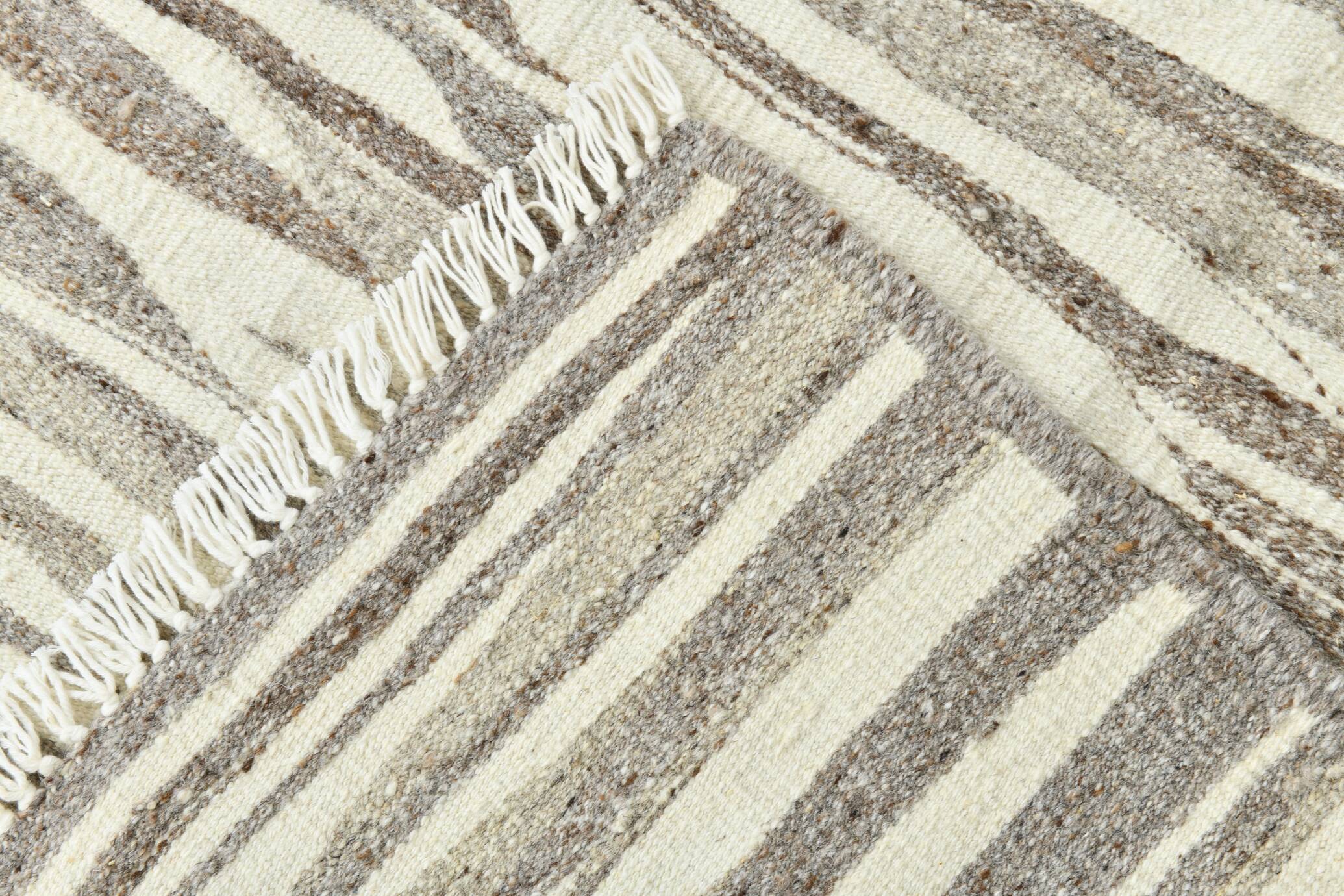 3x12 Brown & Beige Striped Vintage Kilim Runner Rug, 94x358Cm