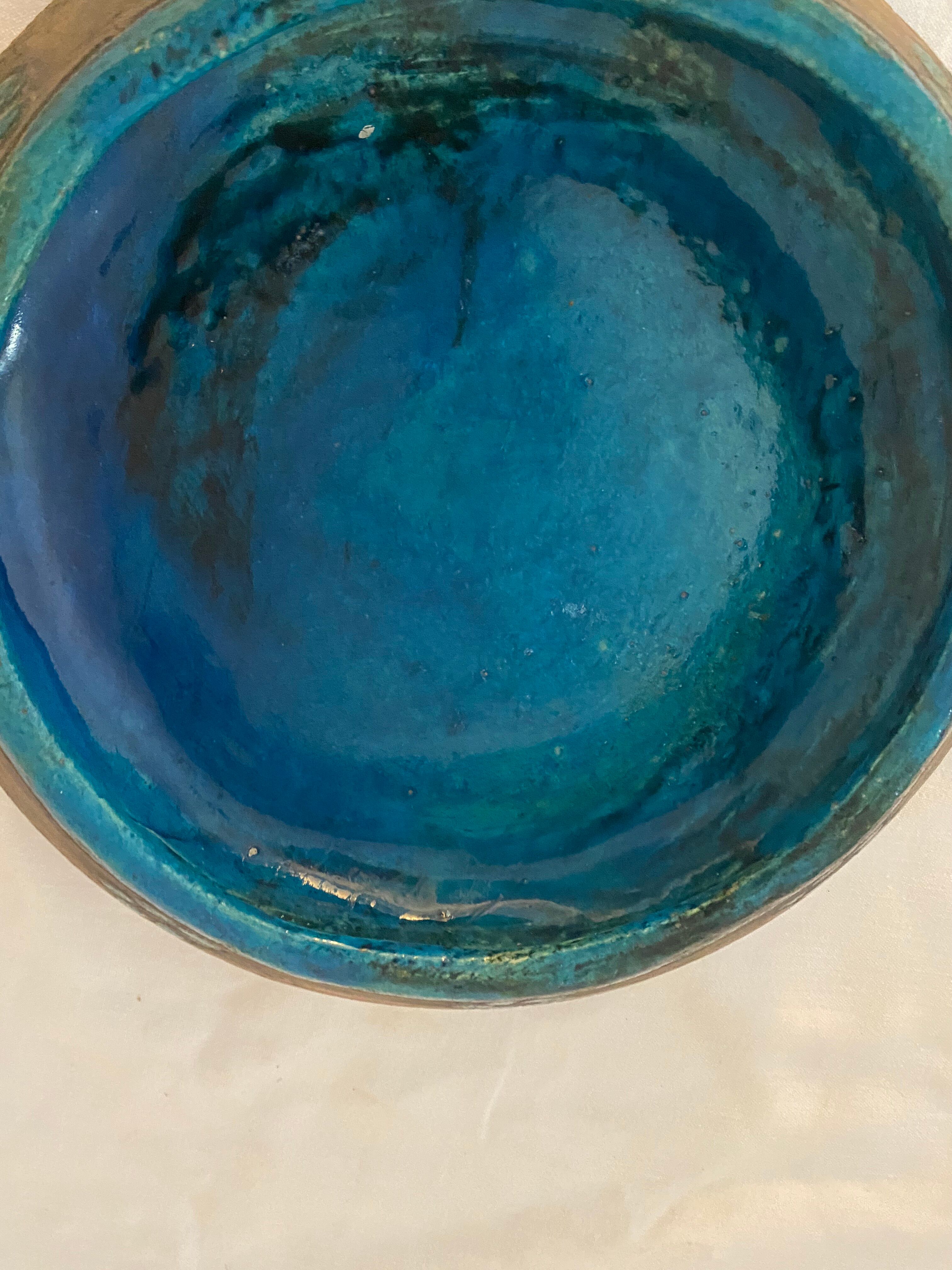 Blue and grey ceramic pottery dish
