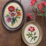 2 oval frames vintage floral embroidery