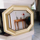 Miroir octogonal en bois à patine argenté et beige, époque art déco