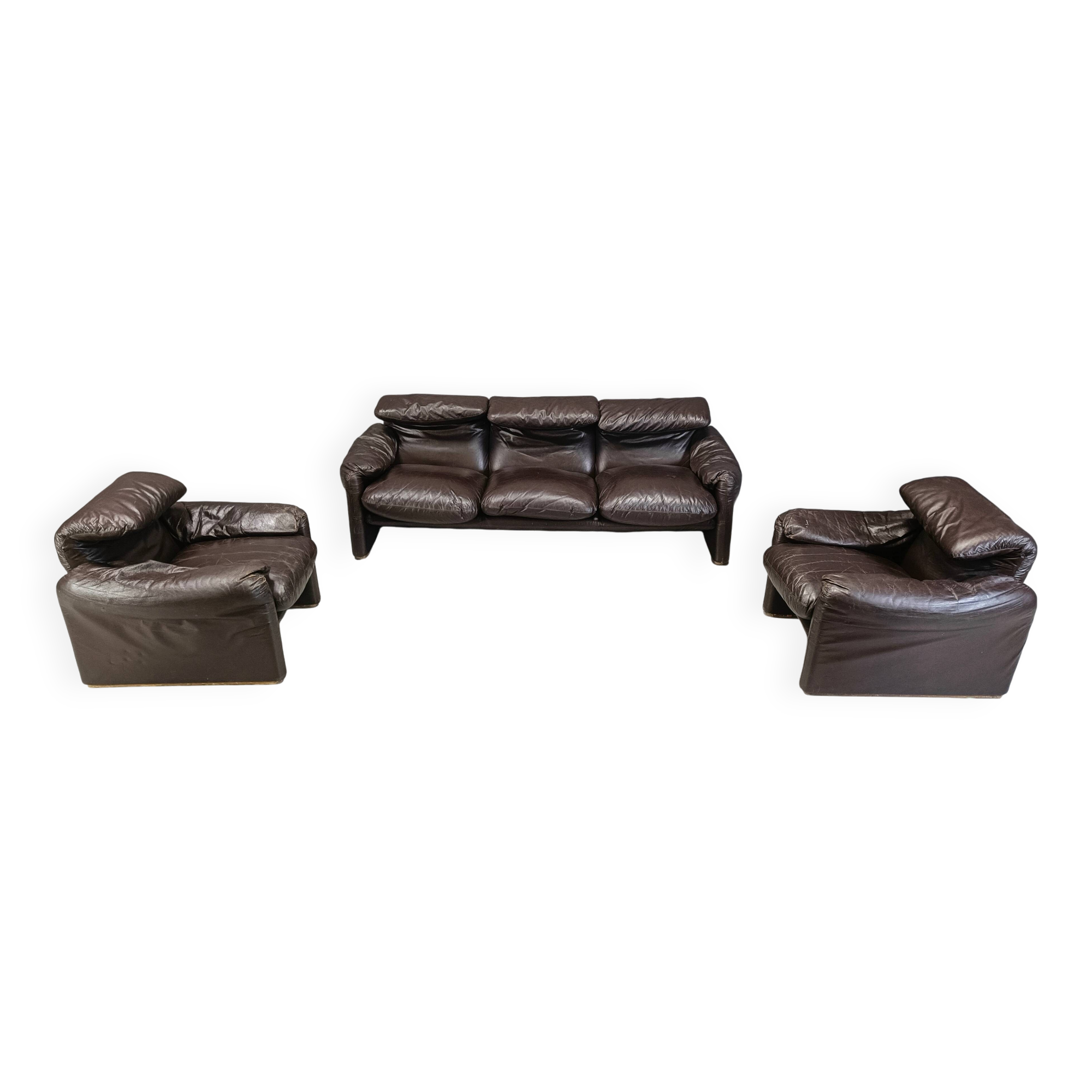 Maralunga leather sofa by Vico Magistretti for Cassina, 1973