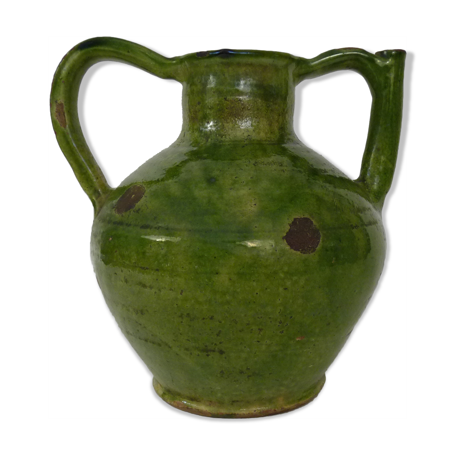 Pitcher pottery in green glazed terracotta, south west of France. XIXth