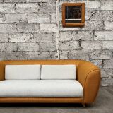 Vintage rattan sofa design 1970 ecru French terry fabric