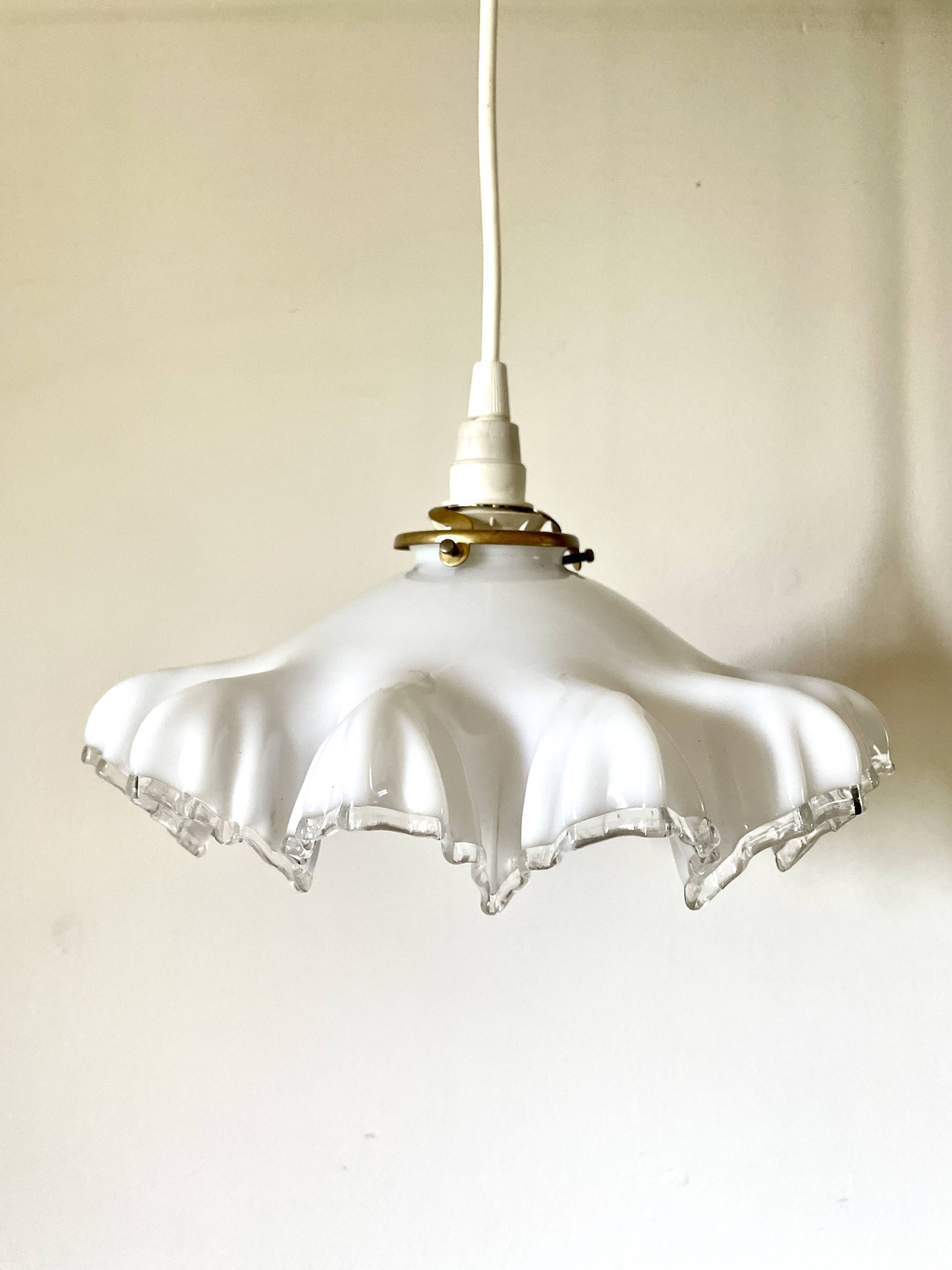White glass draped suspension