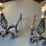 Chenets modernist bronze and cast iron