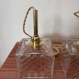 Pair of chiseled glass portable lamps