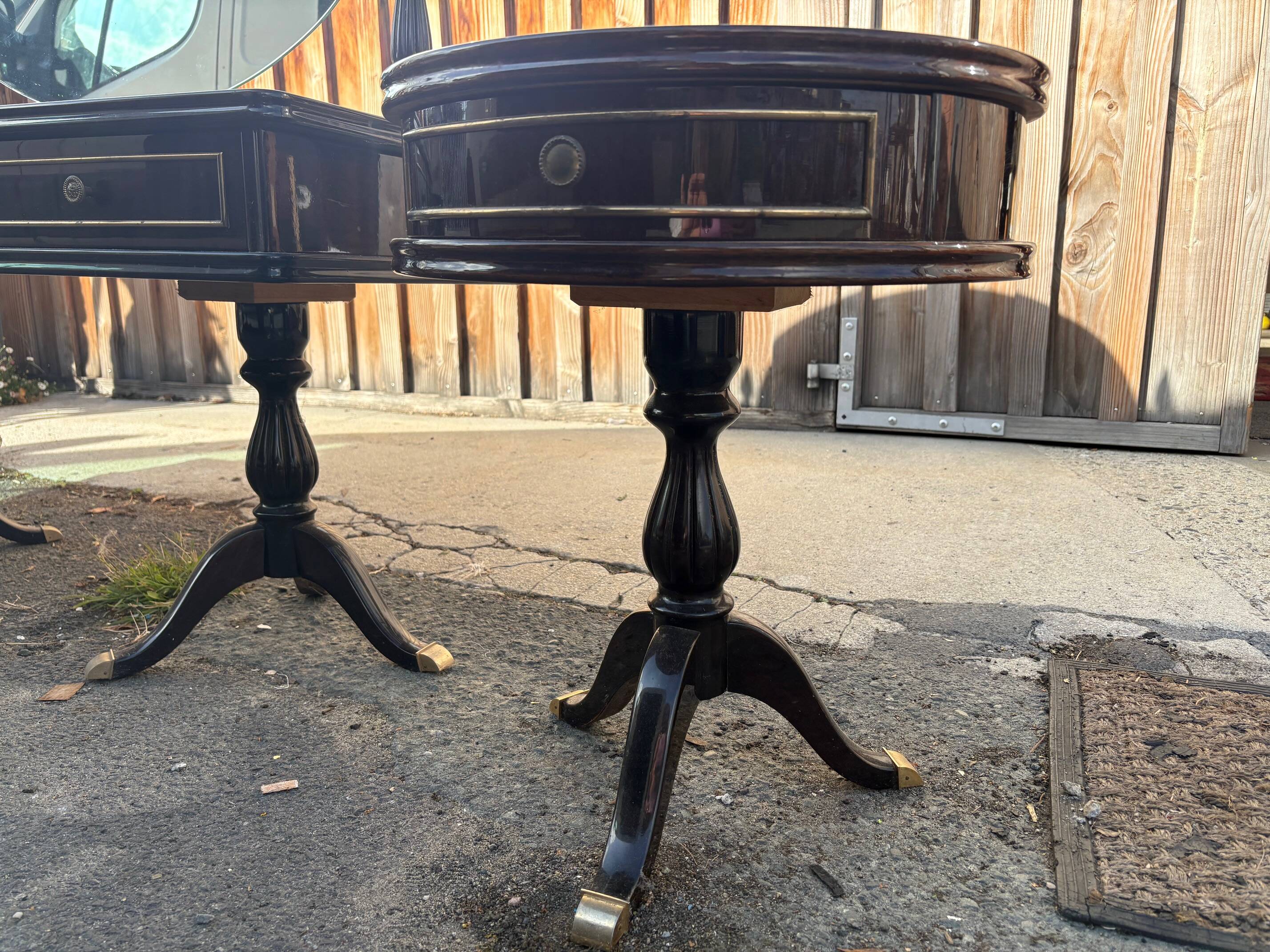 Vintage 1960s triptych hairdresser in mahogany – signed G. Blouin Nantes