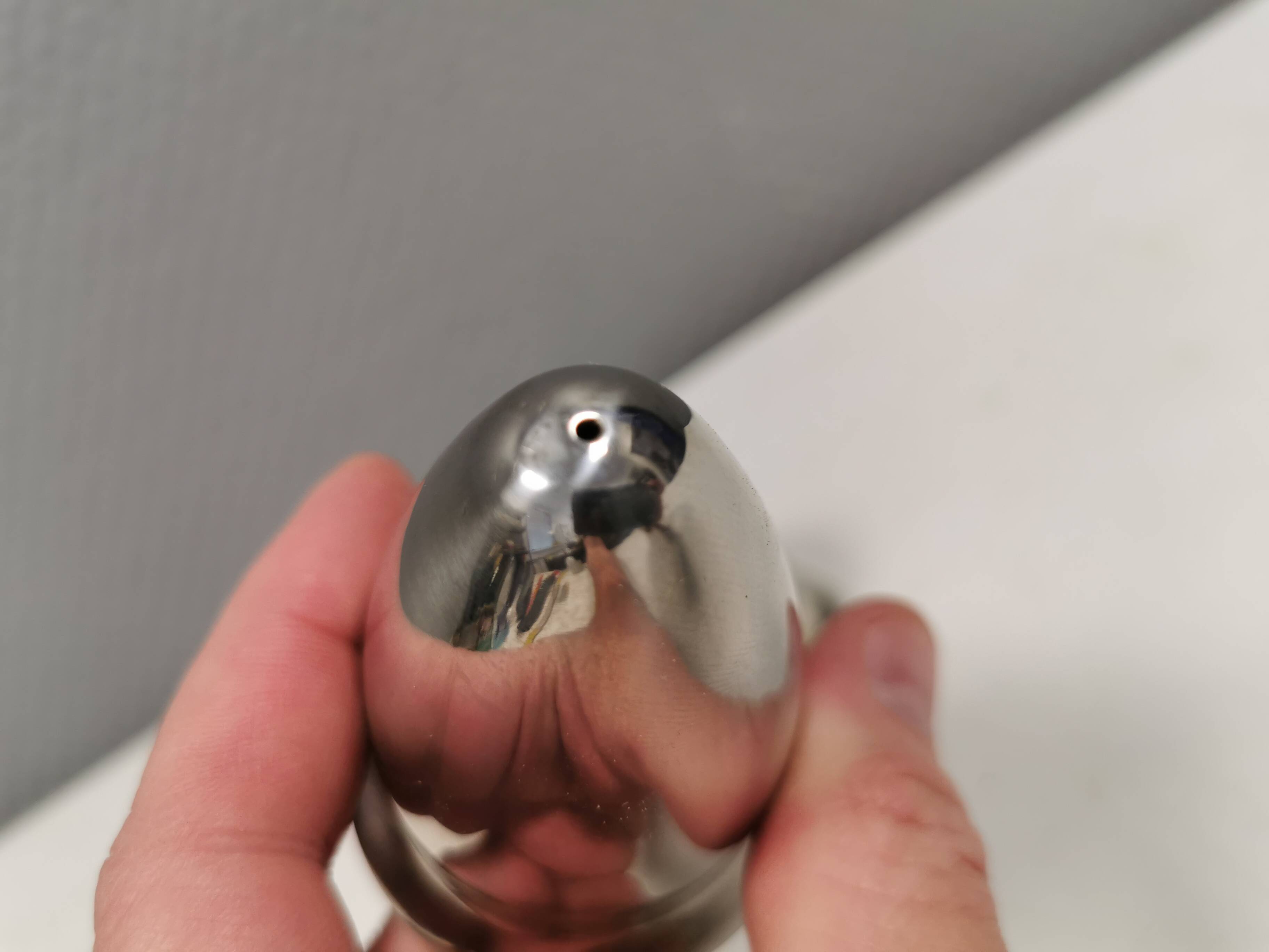 A beautiful stainless steel salt and pepper set, space age style 1980s.