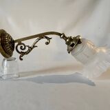 20th century Louis XVI style swan neck wall light in arabesque bronze and pleated glass tulip.