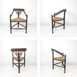 Chaise d’angle vintage antique à trois pieds en bois massif avec assise en