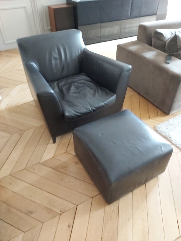 fauteuil Avec Repose Pied Cinna En cuir Noir