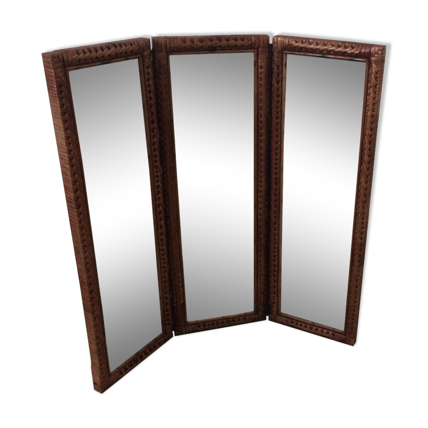 Triptyque de miroirs en rotin 63x63cm