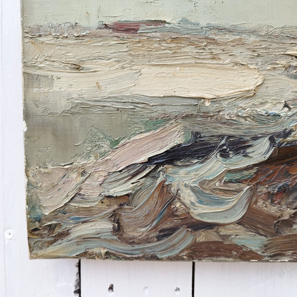 Oil on canvas boats in storm