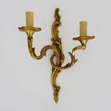 Ancienne applique murale à double feux en bronze, feuille d'acanthes. Années 50
