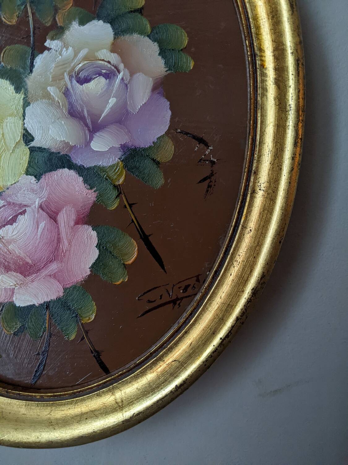 Acrylic on panel, oval gilded wooden frame, bohemian countryside.