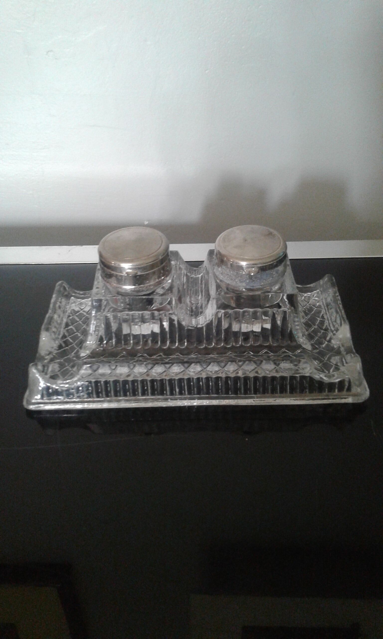 Double antique glass inkwell