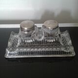 Double antique glass inkwell