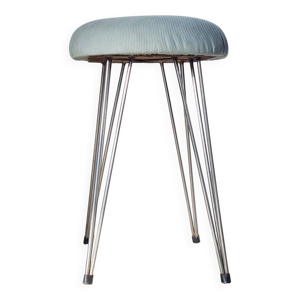 Tabouret vintage années - velours bleu