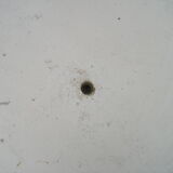 Round garden table metal tripod base and removable tray in chipboard