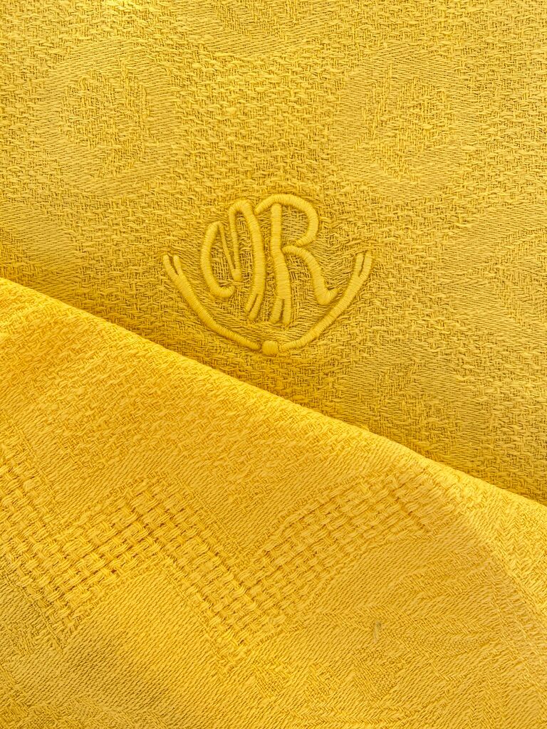 Set of 10 antique towels "sunflower" monogrammed "MR" - cotton - 57x50 cm