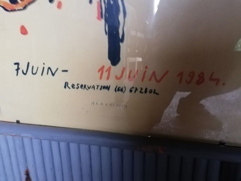 Poster Eduardo Arroyo feria Nimes 1984 under glass